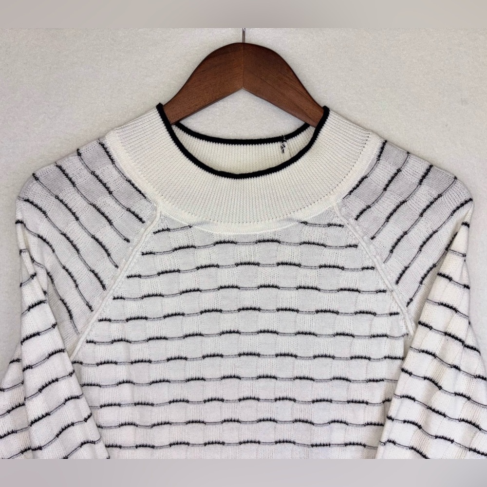 SOUTHERN LADY Sweater Cotton Mock Neck NEW White Black Striped Long Sleeve Large - Picture 5 of 14